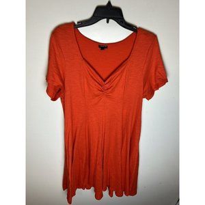 TORRID Dress‎ Rayon Ribbed Jersey Ruched V-Neck Short Sleeve Orange Size 2 (2X)